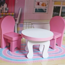 [US-W]Large Children's Wooden Dollhouse Kid House Play Pink with Furniture
