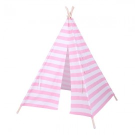 Indian Tent Children Teepee Tent Baby Indoor Dollhouse with Small Coloured Flags roller shade and pocket Pink and White Stripes