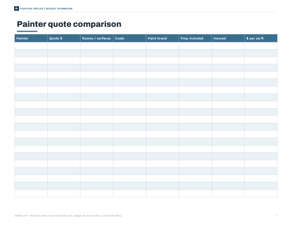 Preview of Printable Painter Quote Comparison Sheet